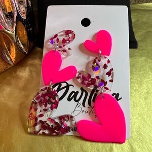 Pink and Clear Heart Earrings